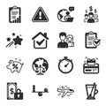 Set of Business icons, such as Survey checklist, Teamwork, Airplane symbols. Vector