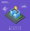 Set business isometric building icons diagrams Royalty Free Stock Photo