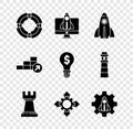 Set Business lifebuoy, Startup project concept, Chess, Project team base, Financial growth and Light bulb with dollar
