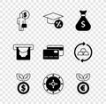 Set Business man planning mind, Graduation cap and coin, Money bag, Dollar plant, Safe, Euro, ATM money and Credit card Royalty Free Stock Photo