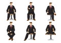 Set of business men in six sitting positions