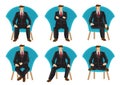 Set of business men in six sitting positions