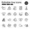 Set of Business outline icons. Contains icons as Buildings, Piggy bank and Recycle water elements. For website. Vector