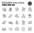 Set of Business outline icons. Contains icons as Column chart, Reject certificate. Vector