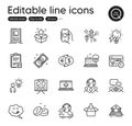 Set of Business outline icons. Contains icons as Electricity bulb, Yummy smile and Web timer elements. Vector
