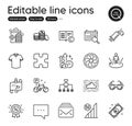 Set of Business outline icons. Contains icons as Fan engine, Euro money and Difficult stress elements. Vector