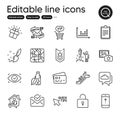 Set of Business outline icons. Contains icons as Gift, Vip shopping and Escalator elements. For website. Vector