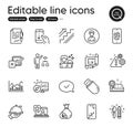 Set of Business outline icons. Contains icons as Scroll down, Mattress guarantee and Infochart elements. Vector