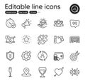 Set of Business outline icons. Contains icons as Shield, User info and Parking garage elements. For website. Vector