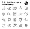 Set of Business outline icons. Contains icons as Swipe up, Augmented reality and Rainy weather elements. Vector