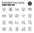 Set of Business outline icons. Contains icons as Vip security, Balloons and Trophy elements. For website. Vector