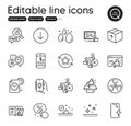 Set of Business outline icons. Contains icons as Electric app, Scroll down and Discount button elements. Vector