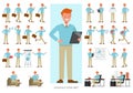 Set of business people working character vector design. Presentation in various action with emotions, running, standing and Royalty Free Stock Photo