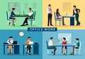 Set of business people working in the office. Flat design concept. Office work Royalty Free Stock Photo