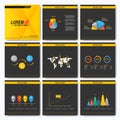 Set of business presentation square template brochure. Cover layout design. Infographics concept. Black and yellow
