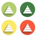 Set Business pyramid chart infographics icon isolated with long shadow background. Pyramidal stages graph elements Royalty Free Stock Photo