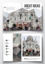 Set of business templates for brochure, magazine, flyer, booklet or annual report. Polygonal background, blurred image