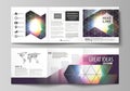 Set of business templates for tri fold square brochures. Leaflet cover, abstract flat layout, easy editable vector Royalty Free Stock Photo