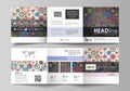 Set of business templates for tri fold square design brochures. Leaflet cover, abstract flat layout, easy editable
