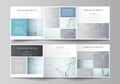 Set of business templates for tri fold square design brochures. Leaflet cover, abstract vector layout. Chemistry pattern Royalty Free Stock Photo