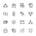 Set of business vector line icons. It contains user symbols, dollar pictograms, puzzles, ... an envelope, messages, money coins,