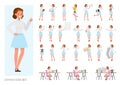 Set of business Woman character vector design. Presentation in various action with emotions, running, standing and walking