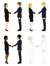 Set Business Woman and Man Handshake. Full Body Royalty Free Stock Photo