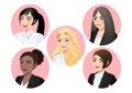 Set of business women faces in profile for pose 3-4 view character, Diversity. Avatars. Vector Royalty Free Stock Photo