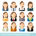 Set of business women icons in flat style. Different occupations age and style Royalty Free Stock Photo