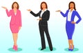 Set of business women or teacher standing and pointing with hand