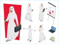 Set of Businessman Arab Man on white background. Isometric character poses. Cartoon people. Create your own design for