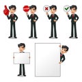 Set of businessman in black suit holding sign board Royalty Free Stock Photo