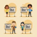 Set Of Businessman & Businesswoman Presenting Vector Illustration