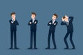 Set of businessman in 4 different gestures. People in business character poses like thinking, concern. Royalty Free Stock Photo