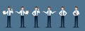 Set of businessman in 6 different gestures. People in business character poses like waiting, communicate and successful. Royalty Free Stock Photo