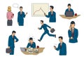 Set of businessman drawings doing eight activities
