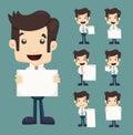 Set of businessman holding blank notes characters poses