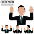 Set of businessman is raising his hand up for surrendering