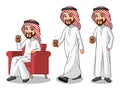 Set of businessman Saudi Arab Man making a break with drinking a coffee Royalty Free Stock Photo