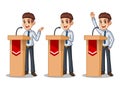 Set of businessman in shirt giving a speech behind rostrum Royalty Free Stock Photo