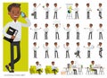 Set of businessman working character vector design. Presentation in various action with emotions, running, standing and walking Royalty Free Stock Photo