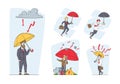 Set of Businessmen Characters Stand under Umbrella. Financial Protection, Insurance, Shield from Problem and Crisis