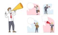 Set of Businessmen Characters Yelling to Loudspeaker, Recruitment, Job Hiring, Advertising Promotion Concept