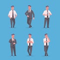 Set businessmen in formal wear standing pose smiling male cartoon characters business men office workers posing