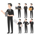 Set of businessmen presenting in various action.Happy man in business suit.People character. version2