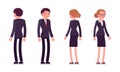 Set of businessmen in standing poses, rear and front view Royalty Free Stock Photo