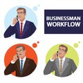 Round icons set with businessmen talking on phone