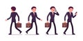 Set of businessmen in walking poses, rear and front view Royalty Free Stock Photo