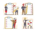 Set of Businesspeople Characters with Checklist Scheduling Planning with Check List. Business People Stand at Clipboard