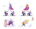 Set of Businesspeople Leadership and Goals Achievement. Business Man and Woman in Super Hero Cloak